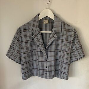 Sunday Best Blue Plaid Cropped Button-Up Top